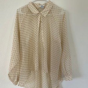 BAR III Polka Dot Button Dow Blouse with Slits